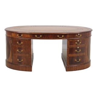 Maitland Smith Leather Top Oval Partners Desk For Sale