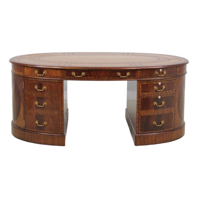 Maitland Smith Leather Top Oval Partners Desk For Sale