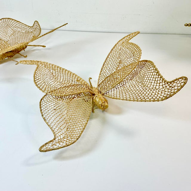 1980s Vintage Boho Chic Coastal Figurative Wicker Butterflies Sculptural Wall Objects - Set of 2 For Sale - Image 11 of 13