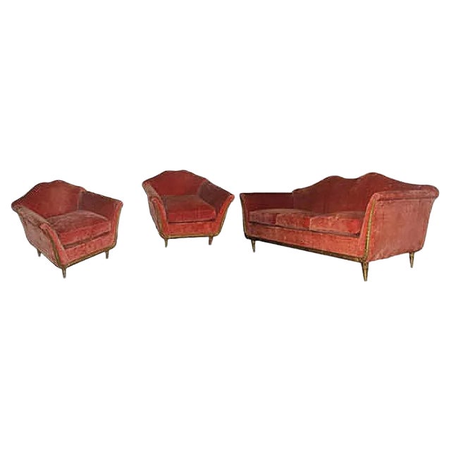 Mid-Century Italian Armchairs and Sofa Set, 1950s, Set of 3 For Sale
