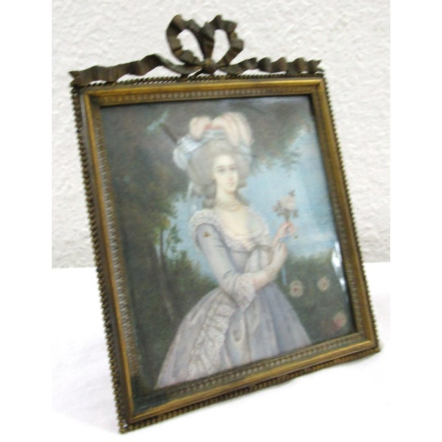 Antique French Bronze Ribbon Bow Top Frame Showing Marie Antoinette a La Rose For Sale - Image 4 of 9