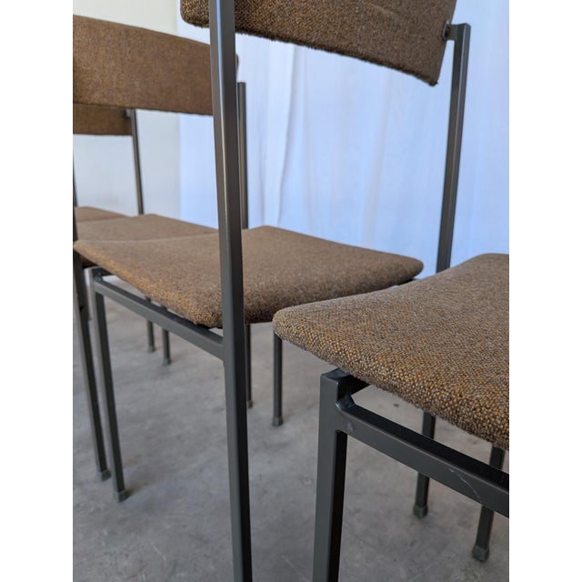 Black Vintage Industrial School Chairs in Brown Fabric with Black Metal Bases, 1970s, Set of 6 For Sale - Image 8 of 18