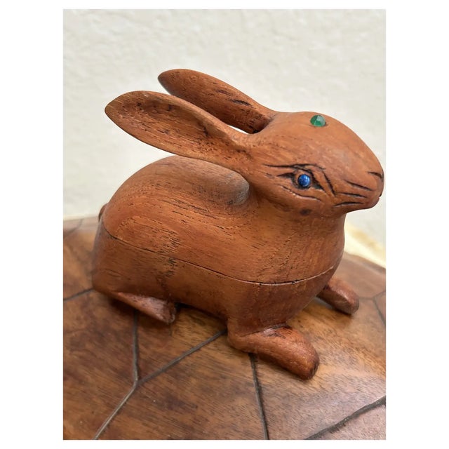 1970s Ooak Wood Sea Turtle/Rabbit/Emerald/Lapis Box For Sale In Los Angeles - Image 6 of 10