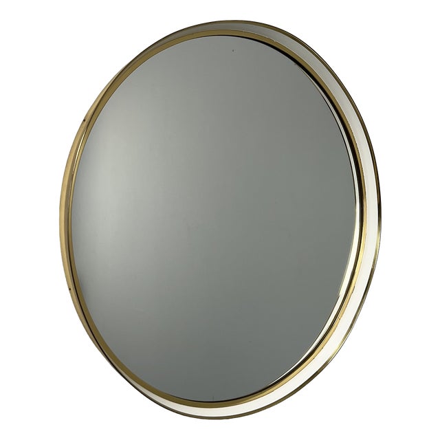 Large Round Wall Mirror with Brass Frame, 1950s For Sale