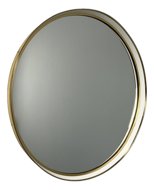 Large Round Wall Mirror with Brass Frame, 1950s