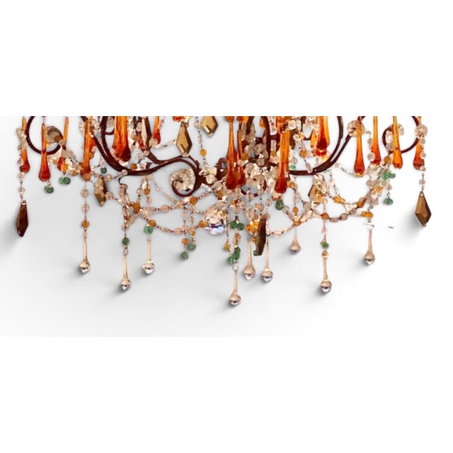 Antique Italian Iron and Colored Crystal Chandelier With Crystal Beading For Sale - Image 17 of 18