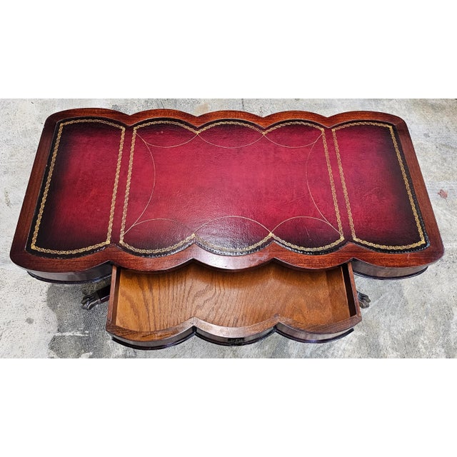 Wood Mid-20th Century Georgian Style Mahogany and Tooled Leather Inset Coffee Table For Sale - Image 7 of 11