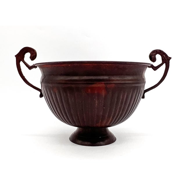 Late 20th Century Vintage Metal Footed Trophy Urn Bowl With Fluted Body & Scroll Handles – Neoclassical / Traditional For Sale - Image 5 of 10