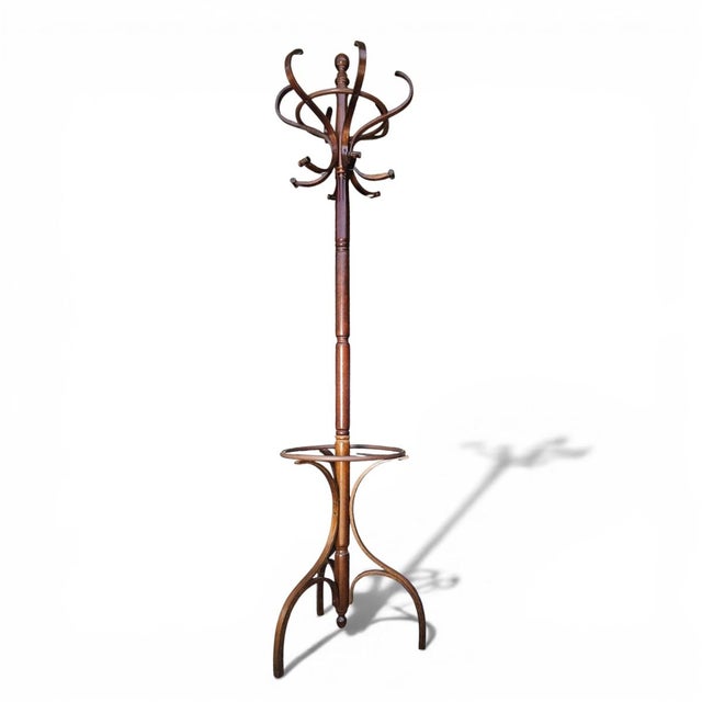 Vintage Bentwood Coat & Hat Rack, Hall Tree Thonet Style With Umbrella Ring For Sale - Image 11 of 13