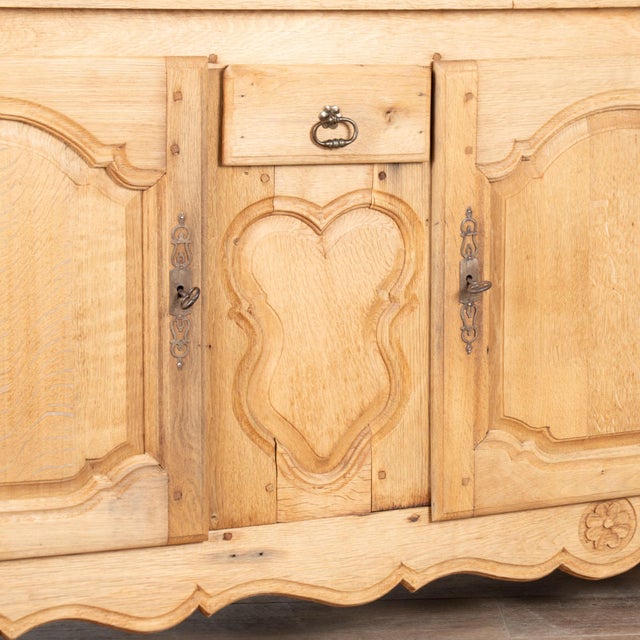 20th Century Long Bleached Oak Sideboard Buffet From Belgium For Sale - Image 9 of 16