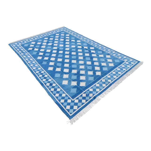 Handmade Cotton Star and Gingham Rug 10x14 For Sale