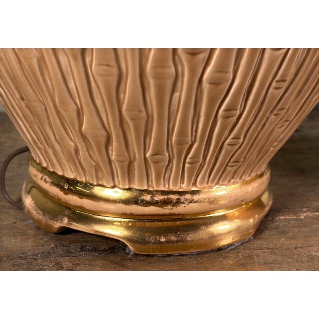Vintage Ceramic Faux Bamboo Table Lamps With Gold Accents - A Pair For Sale - Image 9 of 10