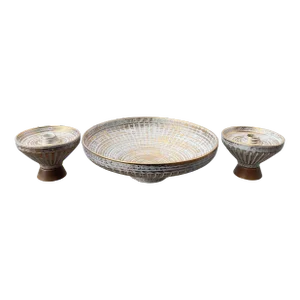 1950s Royal Haeger Console Bowl With Matching Candle Holders - 3 Piece Set