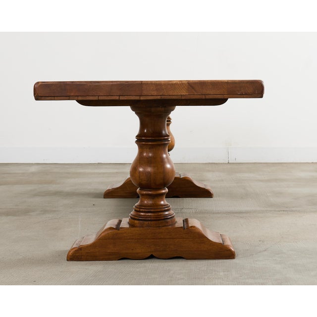 Wood Country French Oak Farmhouse Trestle Harvest Dining Table For Sale - Image 7 of 12