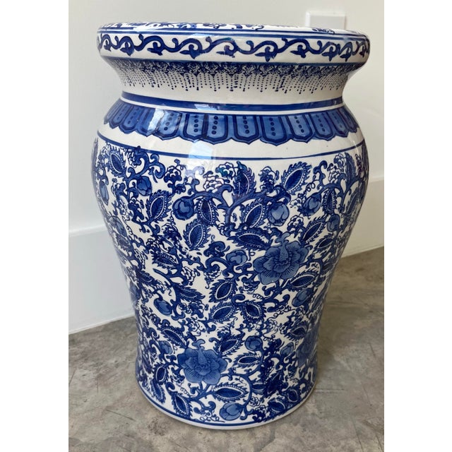Chinese Late 20th Century Vintage Chinese Blue and White Garden Stool For Sale - Image 3 of 9