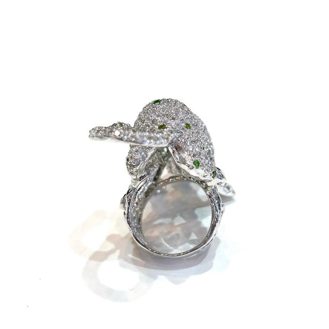 Bochic "Orient" Vintage Panthere Emerald & Sapphire Ring Set 18K White Gold & Silver For Sale - Image 4 of 10