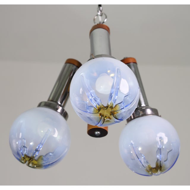 1970s Italian Midcentury 3 Light Turquoise Blu Murano Glass Chandelier by Mazzega For Sale - Image 13 of 15