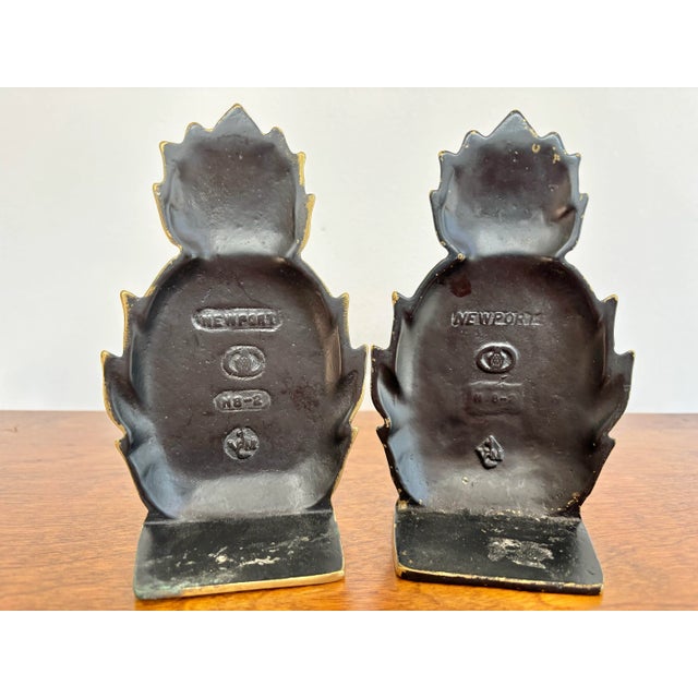 Vintage Newport Virginia Metalcrafters Pineapple Brass Bookends- A Pair For Sale - Image 6 of 6