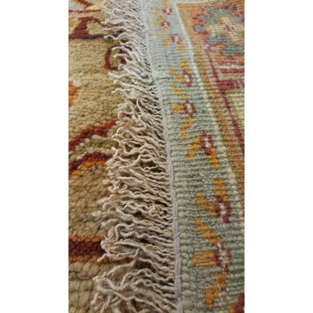 Antique Oushak Carpet, Handmade Oriental Rug, Soft Saffron Light Gray Light Blue For Sale - Image 17 of 18