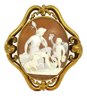 Oval Shell Cameo Mythological 14k Yellow Gold Brooch