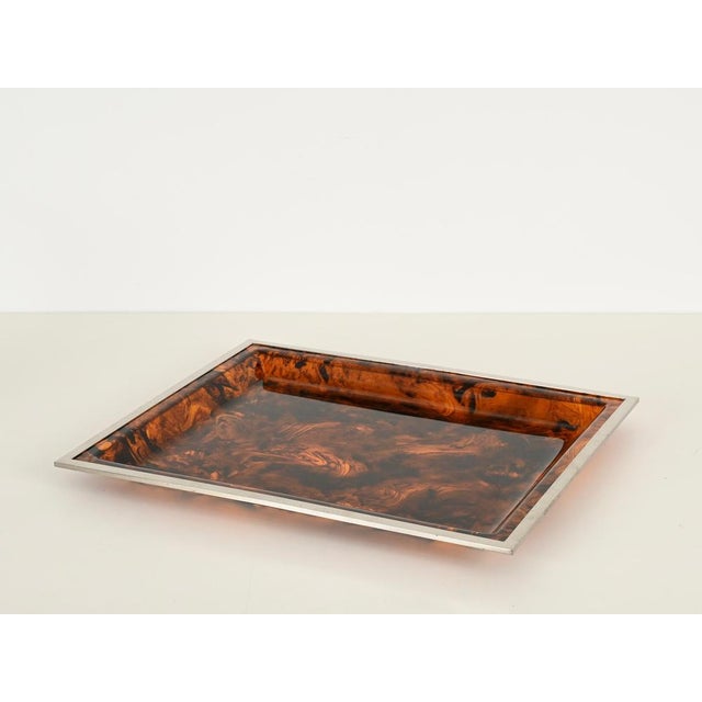 Plastic Rectangular Tortoiseshell Effect Acrylic Glass Serving Tray from Dior, Italy, 1970s For Sale - Image 7 of 15