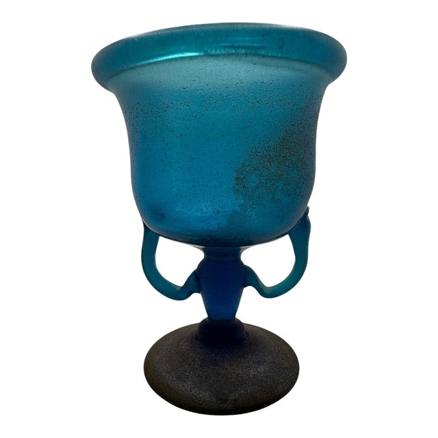 1980s Murano Glass Blue Kanthanos Style Goblet For Sale