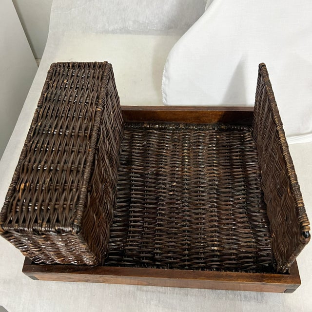 Late 20th Century Rattan and Wood Utensil /Plate Caddy For Sale - Image 5 of 6