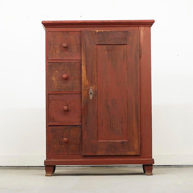 Antique Farmhouse Painted Bread Cabinet For Sale - Image 5 of 11