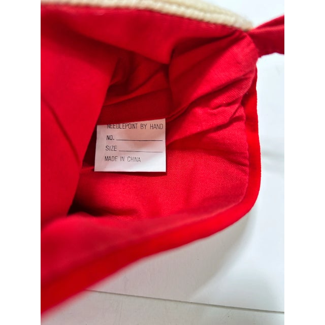 Blue Vintage Needlepoint Christmas Stocking – Noel Snowman & Reindeer For Sale - Image 8 of 9