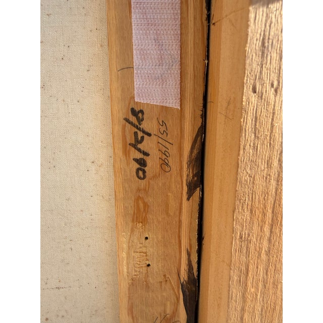 Textile Vintage Modernist Abstract Painting by Darrell Crisp, Signed and Dated 1990. Oil on Canvas. For Sale - Image 7 of 9