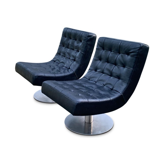 Black Mid-Century Modern Lounge Chairs in Faux Black Crocodile from Arne Norell, Set of 2 For Sale - Image 8 of 10