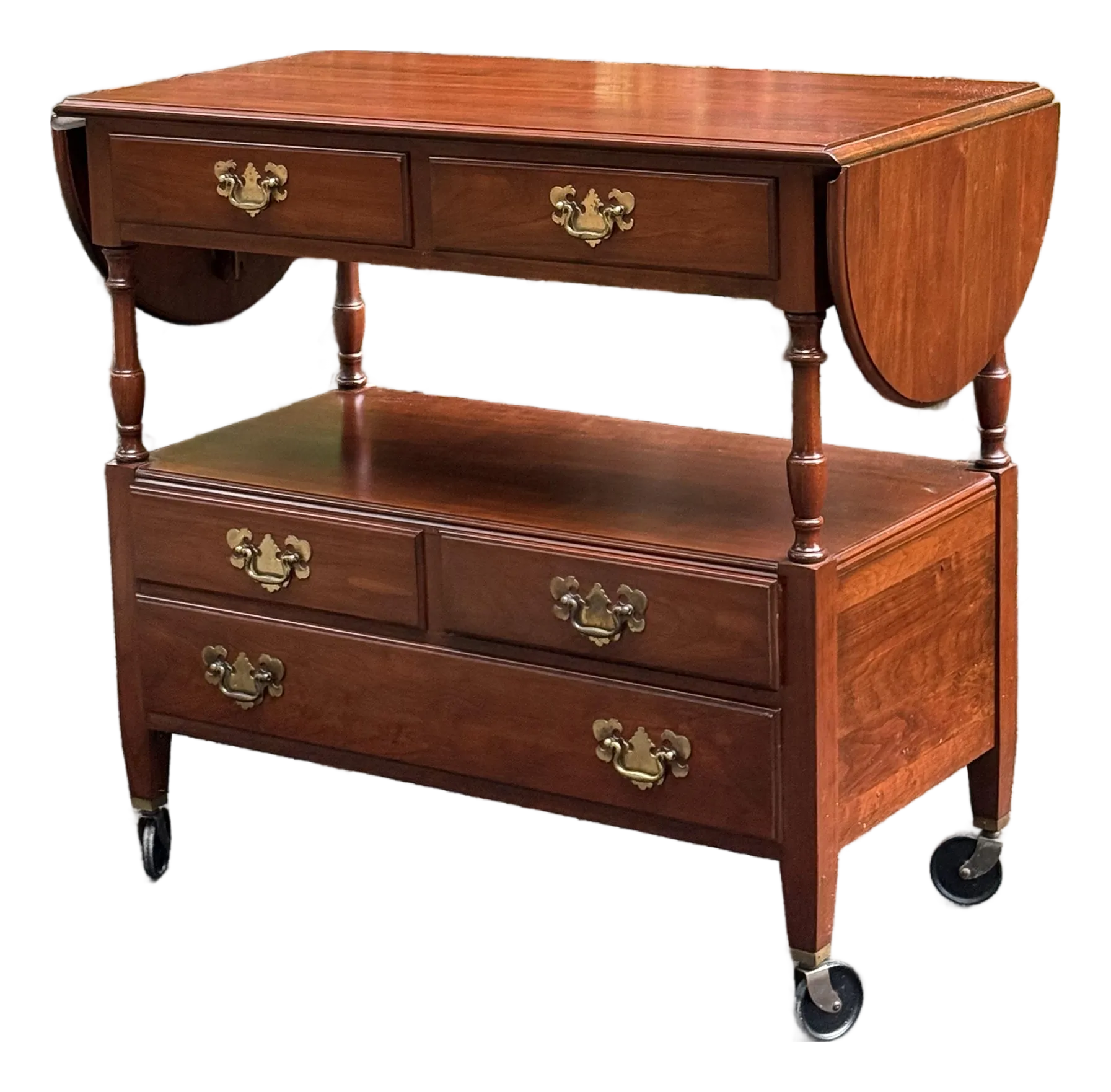 Pennsylvania House Cherry Drop Leaf Rolling Server | Chairish