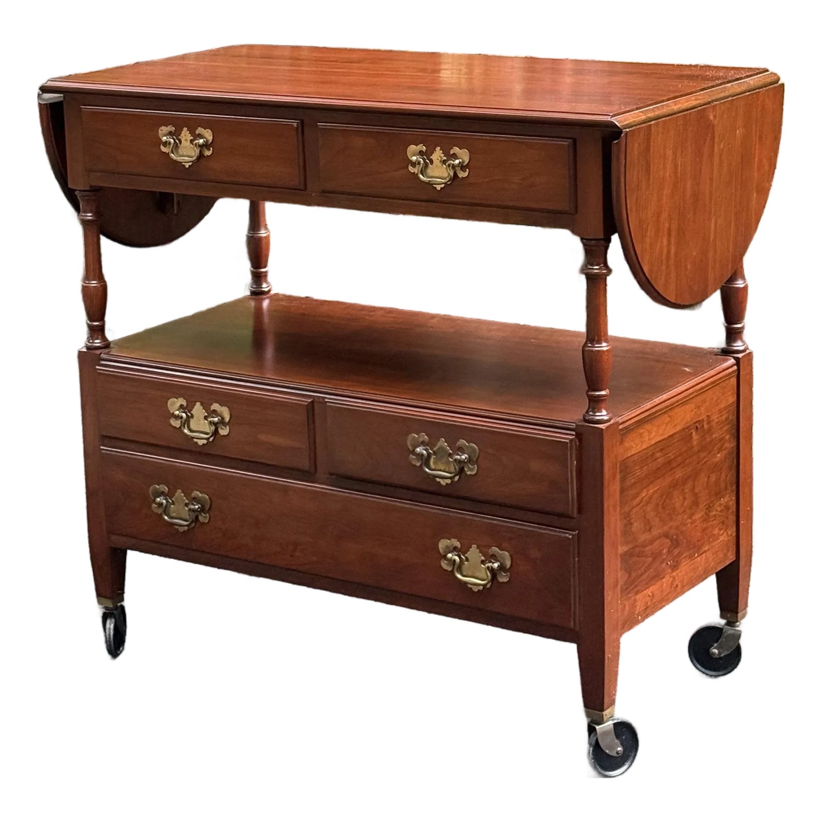 Pennsylvania House Cherry Drop Leaf Rolling Server | Chairish