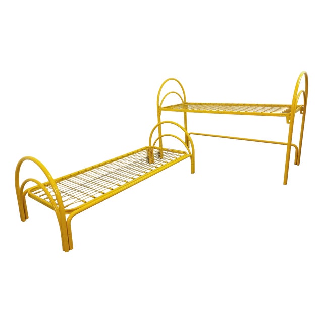 Vintage Italian Bunk Beds in Yellow Metal from Maretto Marflex, 1970s, Set of 2 For Sale