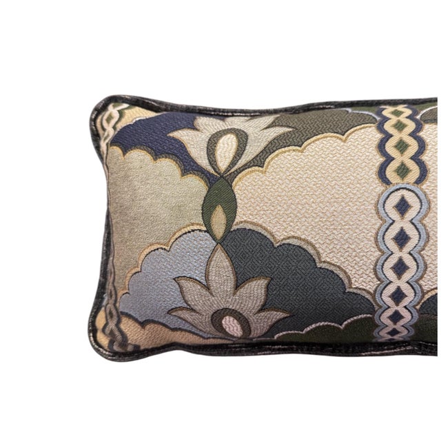 Charcoal Pair of Luxurious Patterned Lumbar Pillows For Sale - Image 8 of 10