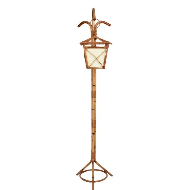 Mid-Century Italian Bamboo and Rattan Floor Lamp with Tripod Base, 1950s For Sale - Image 17 of 18