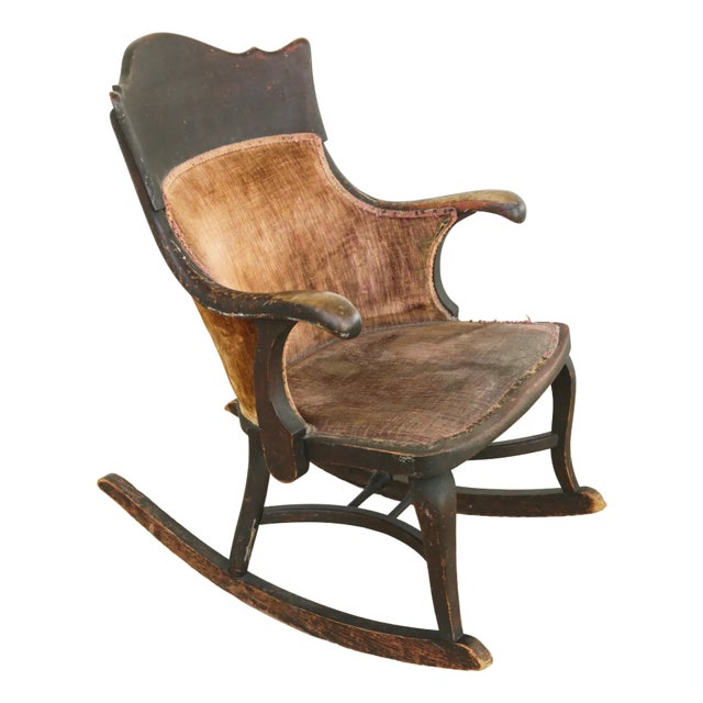 Antique Late 19th Century Solid Wood Empire Style Mahogany Rocking Chair With Rich Patina For Sale