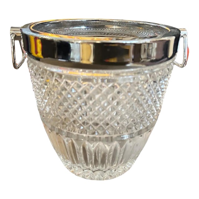 1980s Modernist Crystal and Silver Plate French Wine Cooler For Sale