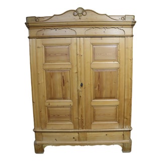 Antique Pine Armoire With Paneled Doors For Sale