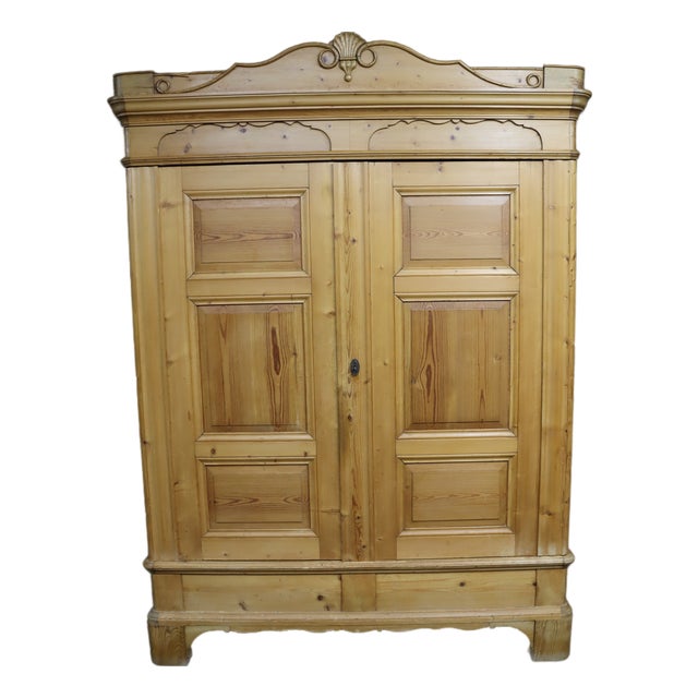 Antique Pine Armoire With Paneled Doors For Sale