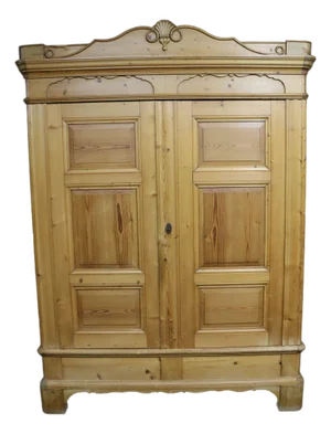 Antique Pine Armoire With Paneled Doors
