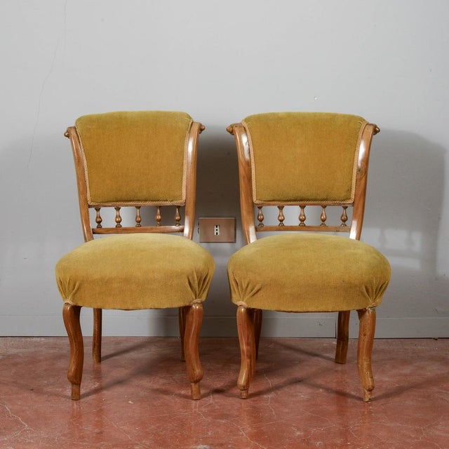Walnut Chairs in Velvet, Set of 2 For Sale - Image 10 of 18
