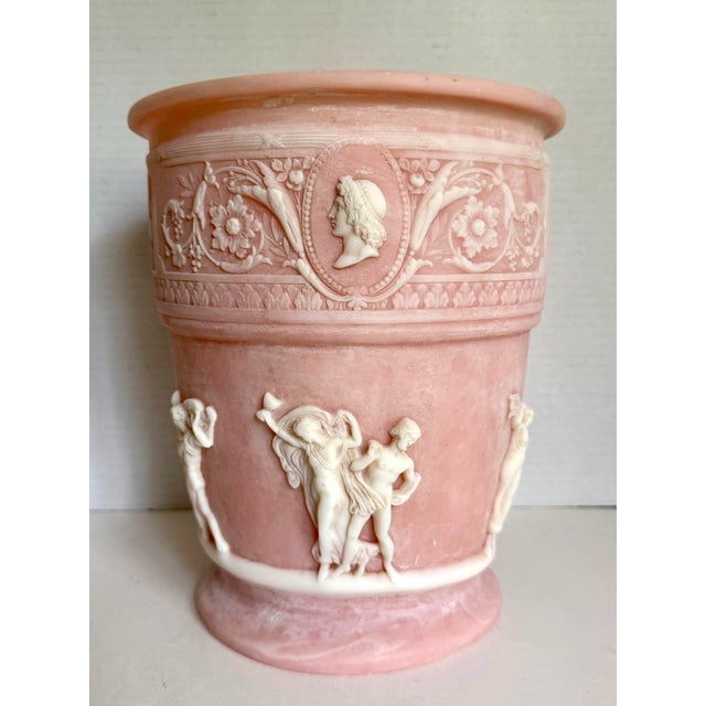 1970s Pink Neoclassical Roman Relief Cachepot Planter, Attributed to Incolay For Sale - Image 11 of 11