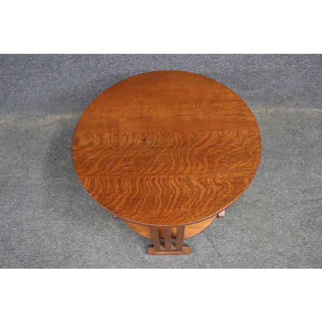 Stickley Mission Arts & Crafts Quarter Sawn Oak Round Lamp End Table For Sale - Image 10 of 13