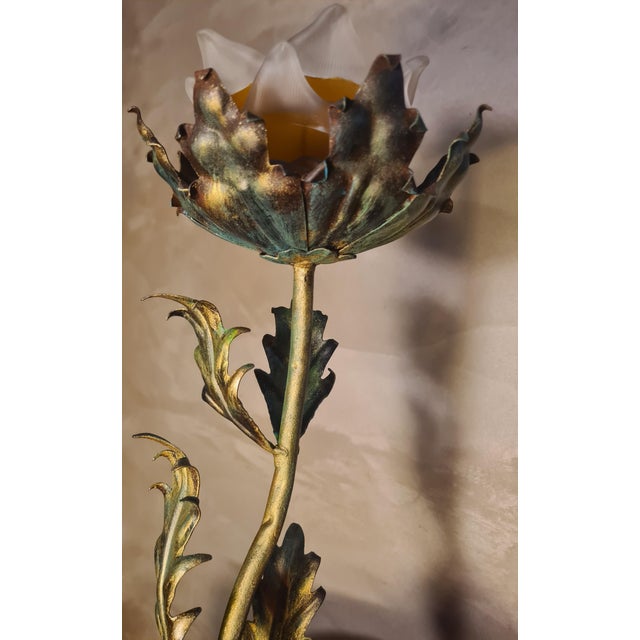 Bronze Patinated Steel Lamp with Amber Glass Shade, 1975 For Sale - Image 4 of 6