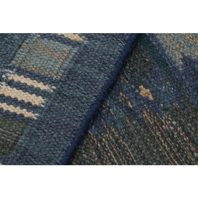 Textile Rug & Kilim’s Scandinavian Rug in Blue and Brown Geometric Patterns For Sale - Image 7 of 7