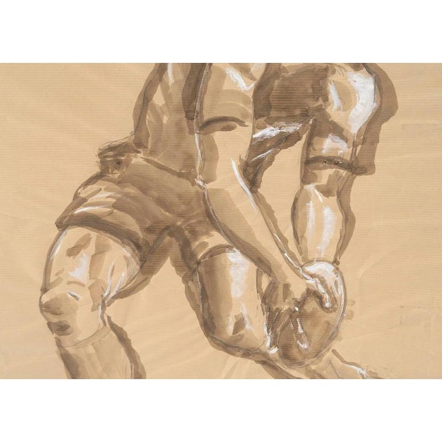 Evelyne Luez, Depicting a Rugby Player in Action, Watercolor on Crumpled Paper For Sale - Image 3 of 7