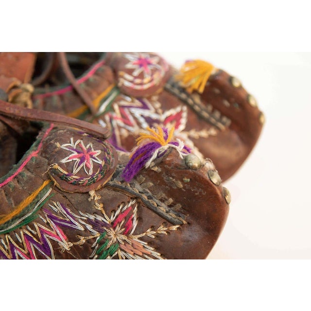 Antique Charogh Decorative Ethnic Shoes, Handcrafted Leather, Turkey, Circa 1900 For Sale - Image 4 of 14