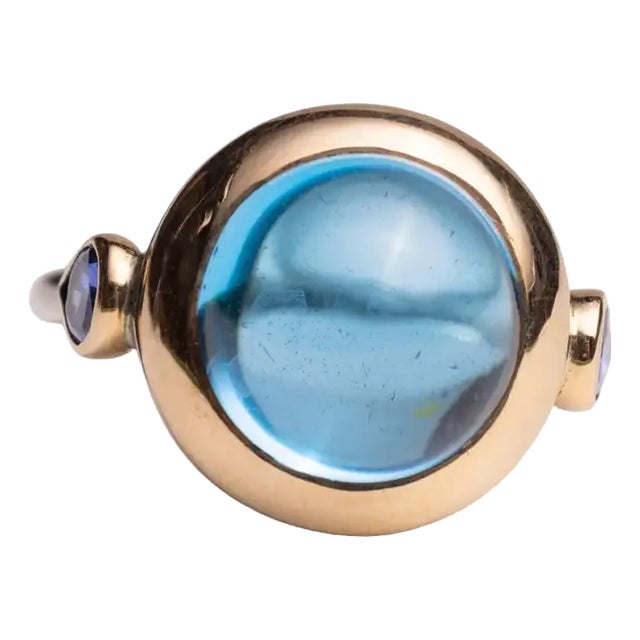 1990s Blue Topaz, Tanzanite and 18K Gold and Sterling Silver Ring, Size 7.25 For Sale