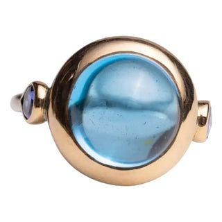 Blue Topaz, Tanzanite and 18k Gold and Sterling Silver Ring For Sale